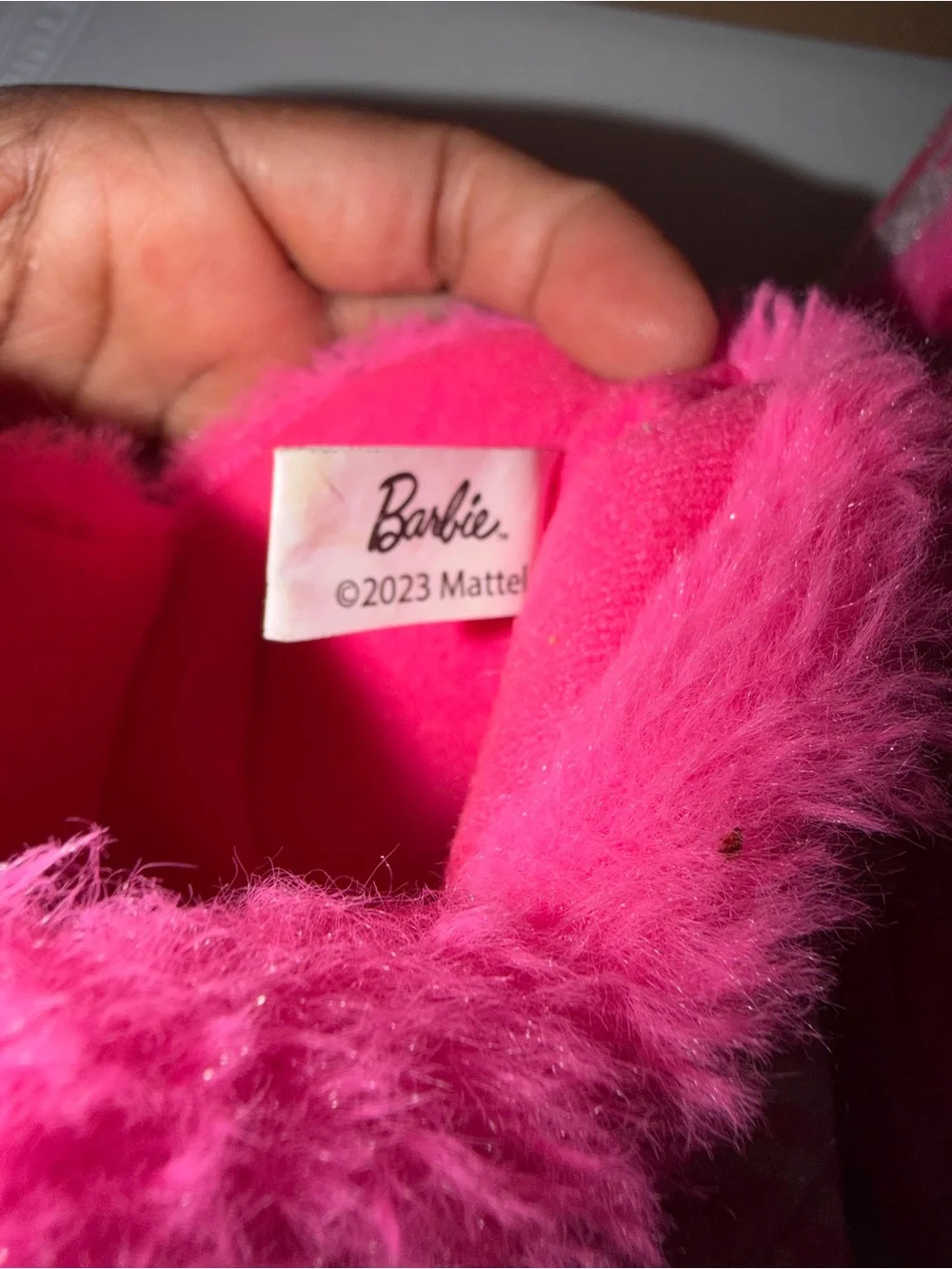 Mattel Girls Pink Glitter Plush Slip-On Slippers